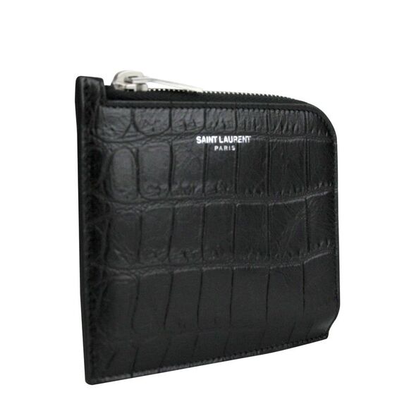 Saint Laurent Men's Imprint Black Leather Crocodile Card Case - Picture 2 of 9